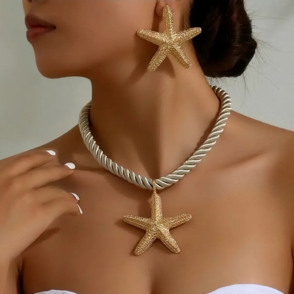 Starfish Corded Necklace and Earring Set - Picture 5 of 7